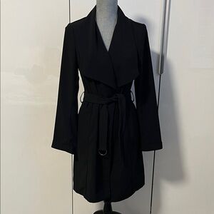 Bar III Black Belted Dressy Coat Large Lapel Collar, Size M